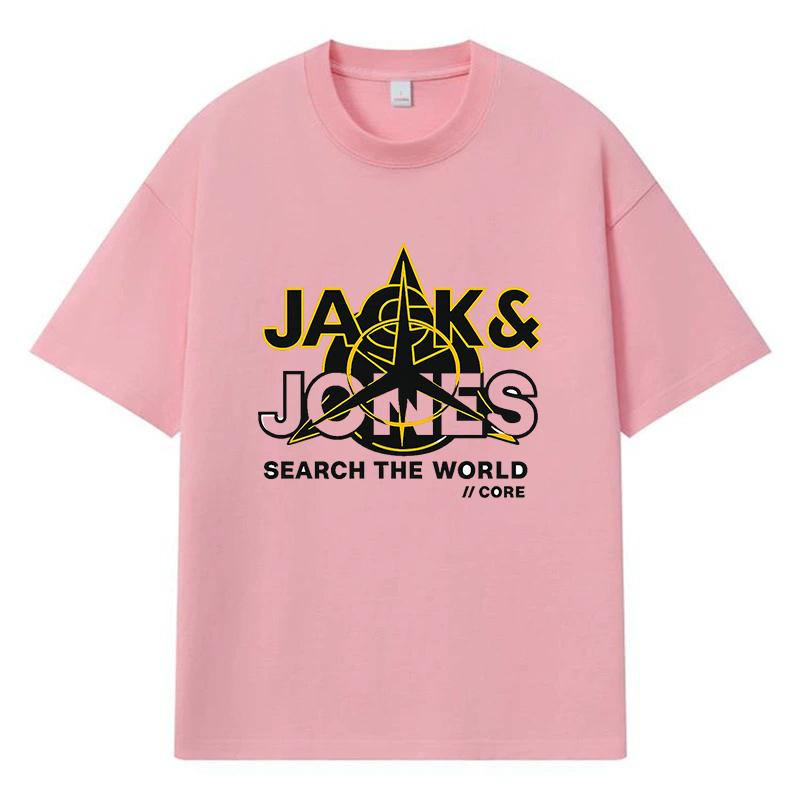2026 Печатный Графический Логотип Jacks & Jones Y2k Харадзюку Уличная Одежда 100% Хлопок Футболка Повседневная Оверсайз Летняя Мужская Футболка