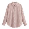 2025 Spring Women's Metallic Thread Striped Long Sleeve Shirt with Turn-Down Collar, European & American Style.