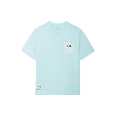 Li-Ning Футболка свободного кроя с коротким рукавом и шахматным принтом в стиле X Rooovie Artist Collaboration, топы унисекс, цвет «ледяной синий» AHSSB57-2