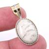 Natural Jasper Gemstone 925 Solid Sterling Silver Two Tone Pendant 1.25'' T4G57