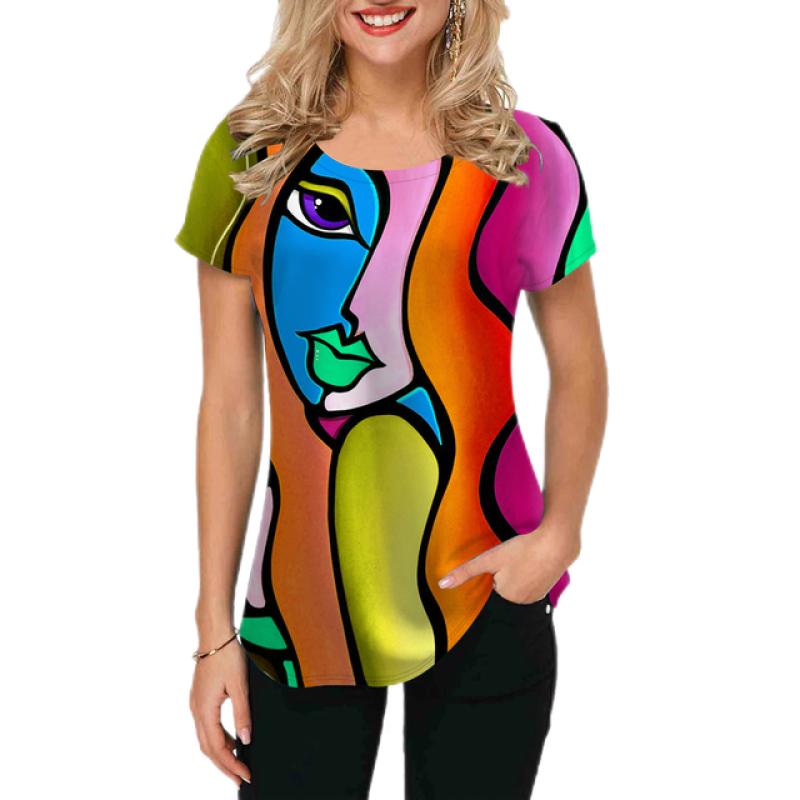 2023 Women T-shirts Abstract Painting Graphic T-shirts Short-Sleeved Tops Fashion Designer Apparle Summer For Ladies Tees New