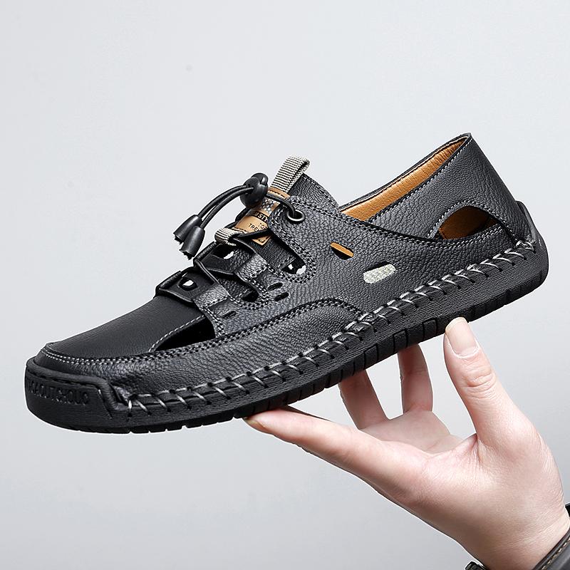 38-48 Летние мужские кожаные пляжные сандалии Pure Handmade мужские сандалии с закрытым носком для мужчин