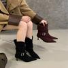 2025 New Retro Style Pointed Head Suede Stiletto Short Boots Women's Fashion Trend High Heels Spice Girl Boots Fashion Boots