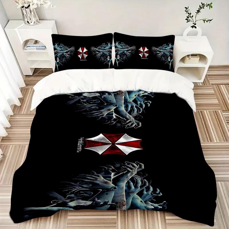 3Pcs Resident Evil Umbrella Corporation Bedding Set Soft Fabric Duvet Cover Pillowcases Home Xmas Halloween Gift 1 Duvet Cover 2 Pillowcase S