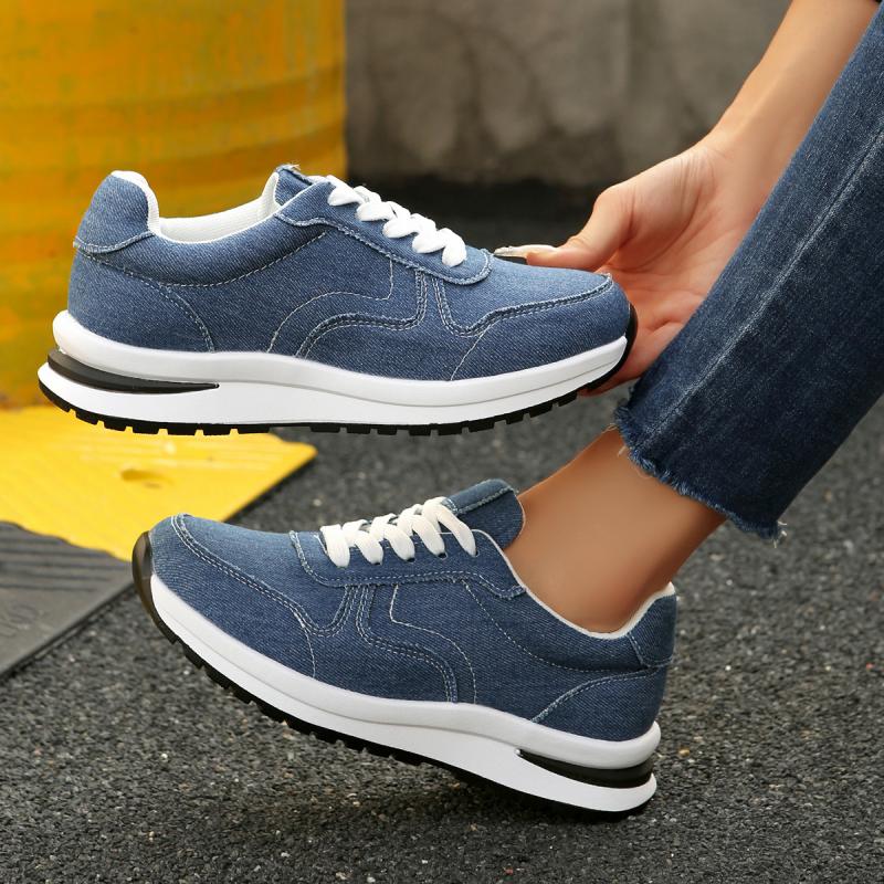Fashion Fashion Stitching Decoration Solid Sports Sneakers Women 2025 Autumn Round Toe Low Heel Lace Up Sneakers Soft Sole Running Shoes