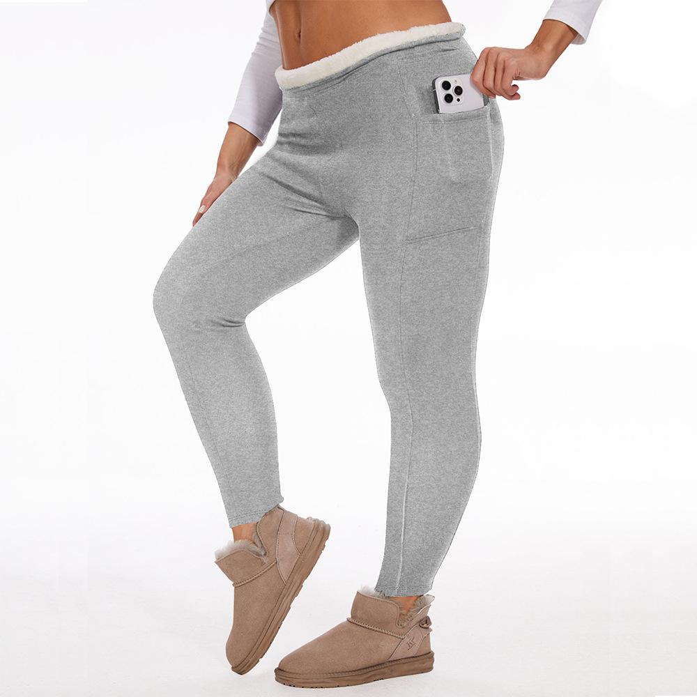 Plus-size Thickened Fleece-lined Leggings High-waisted with Pockets Women's Autumn/winter Outerwear Tight-fitting Warm Leggings