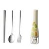 Stainless Steel Spoon Fork Set with Case Smooth Spoons and Forks Chopsticks Portable Kitchien Cutlery For School Work Lunch