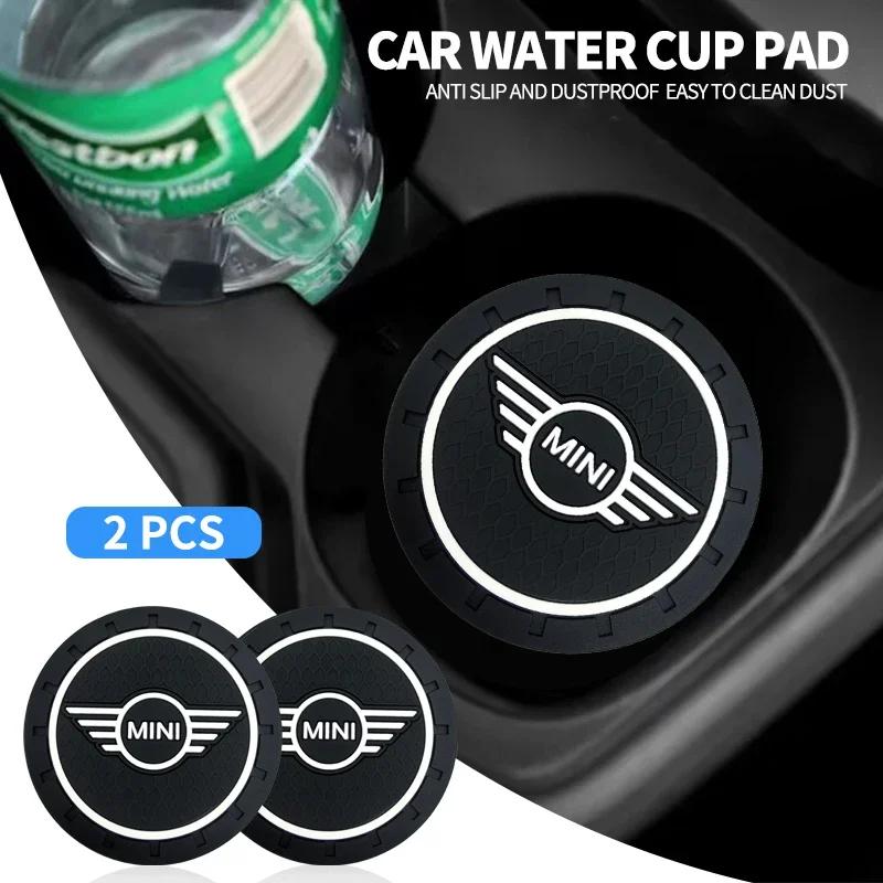 1/2pcs Car Coaster Water Cup Slot Non-Slip Pad Emblem Auto Accessories For Mini Cooper F54 F55 F56 F57 F60 R50 R56 R52 R53 s5