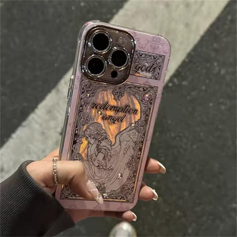 Чехол для телефона Medieval Vintage Cupid Angel для iPhone 16 15 14 13 12 11 Pro Max с перьями и текстурой, твердый чехол