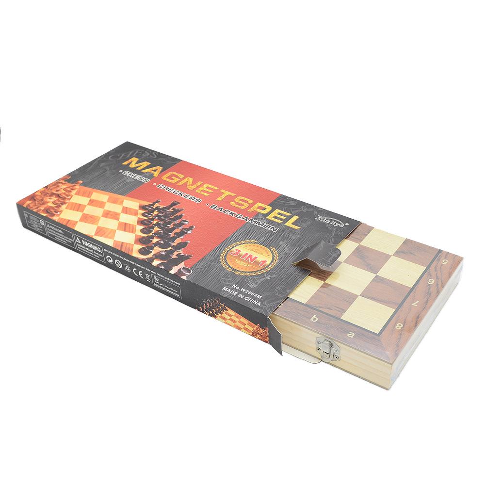 Деревянные складные шахматы, шашки и магнитный игровой набор 3-в-1