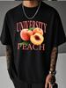Unisex Cream Tee University Peach Letter And Fresh Peach Fruit Graphic Crew Neck Loose Casual Male Daily Tops