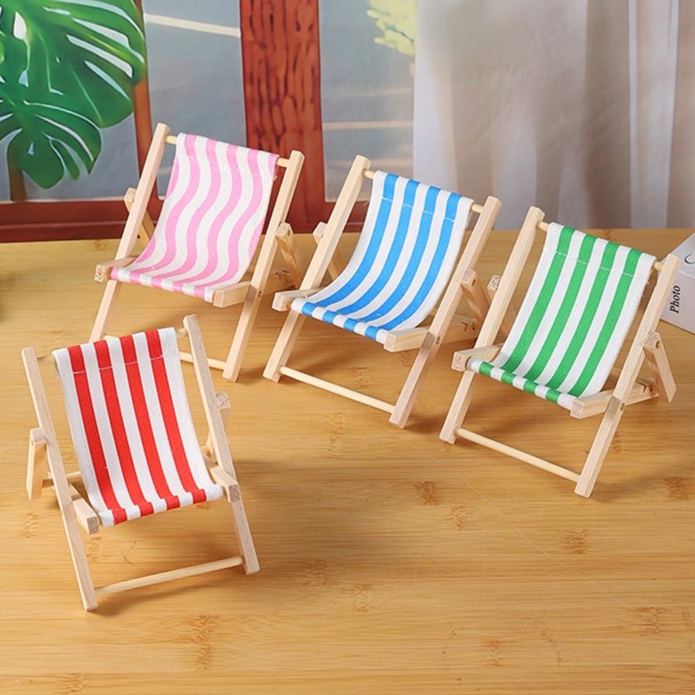 Wooden Doll Chair Mini Toy Model Beach Chair Reclining Mini Doll Accessories Doll Display