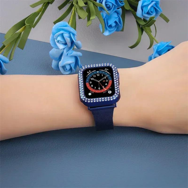 Сверкающий Чехол со стеклом для Apple Watch 44 45мм 41мм 40 42мм 44мм Алмазный бампер+Защитное стекло для Серии 11 10 9 8 7 5 6 SE