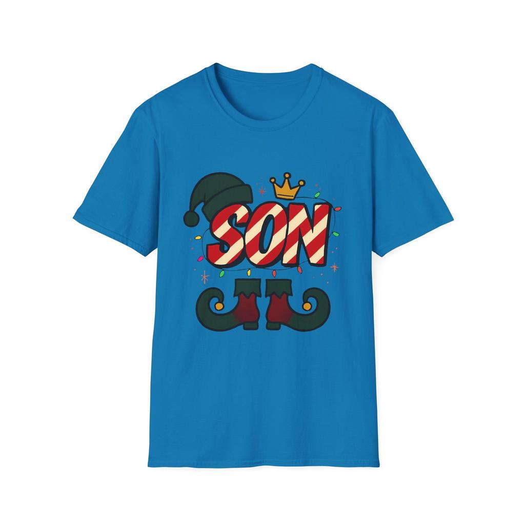 Unisex Softstyle T-Shirt Mens Womens Tees Top SON Bubble Letters Elf Shoes Hat Crown Lights Christmas