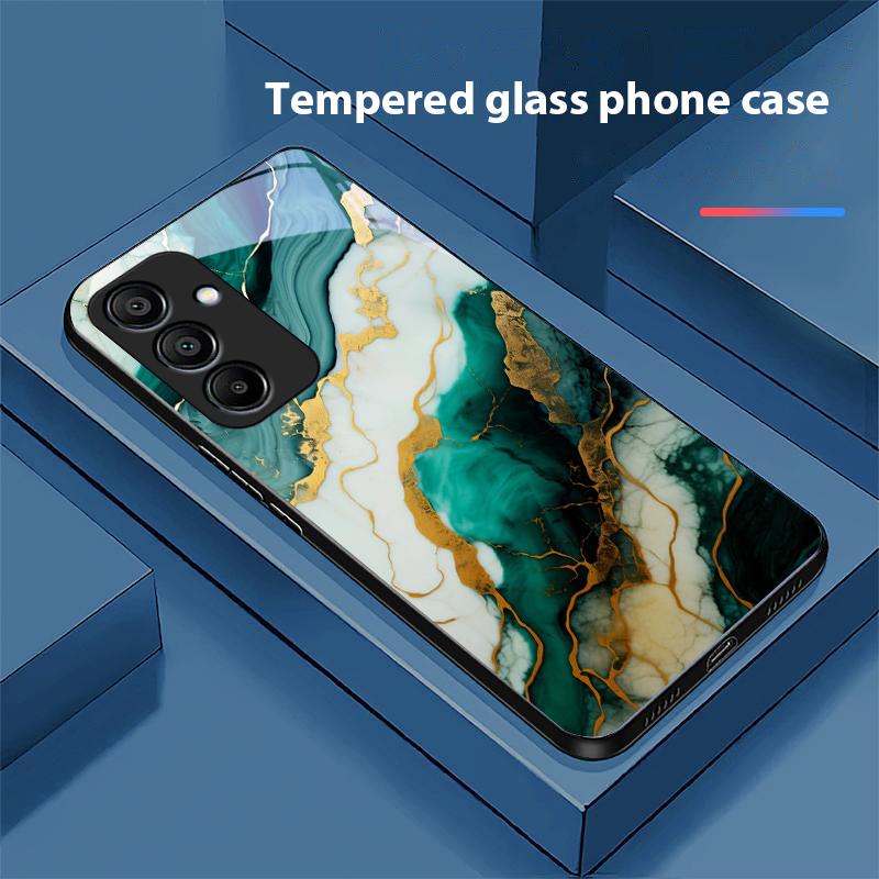 Зеленый мрамор для Samsung Galaxy A15 5G 54 4G 51 50 24 35 90 71 12 51 53 52S 80 22 34 Черный чехол для телефона из закаленного стекла