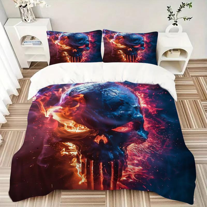3pcs Flaming Skull Bedding Set, Including, Without Filling, Soft and Comfortable Home Bedroom.J050