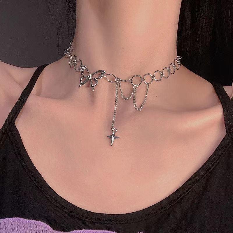 Zircon Butterfly Pendant Choker Light Luxury Aesthetic Niche Clavicle Silver-plated Necklace Jewelry Women Gifts