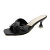 2025 Summer New Simple High Heel One-word Sandals Cat Heel High Heels French Women Wear Half Slippers