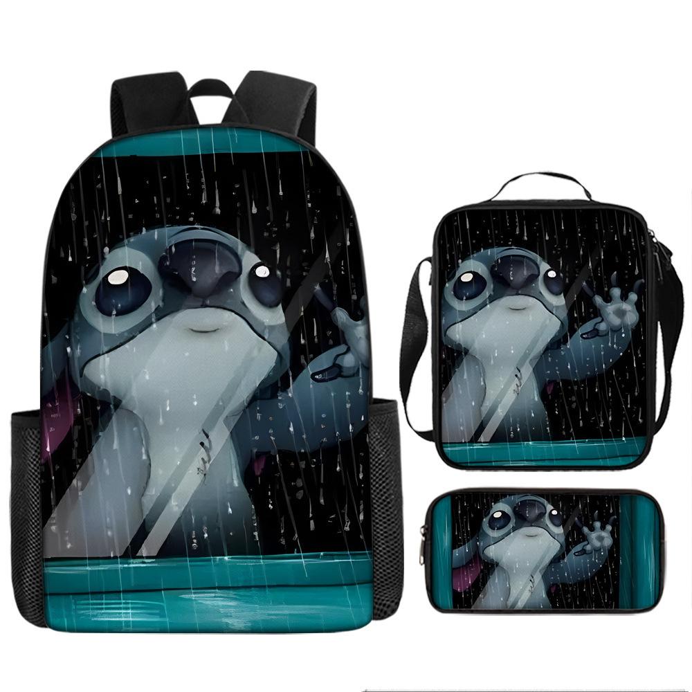 Stitch Kids Backpack Set 3-Piece Student School Bag Lunch Box Pencil Case Digital Print Gift Set for Children