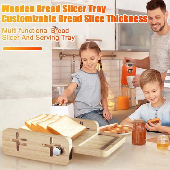 Деревянная хлеборезка с поддоном для крошек, регулируемая толщина, универсальный инструмент для нарезки домашнего хлеба