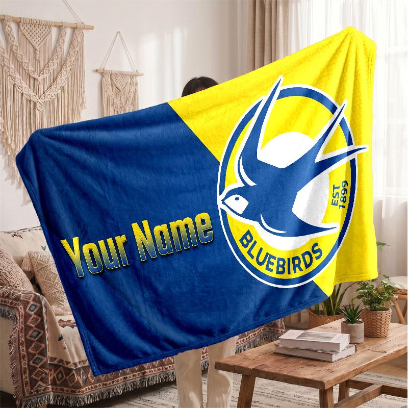 Cardiff City Personalized Fleece Blanket With Football Logo, Custom Name Text Soft Warm Home Throw Blanket
