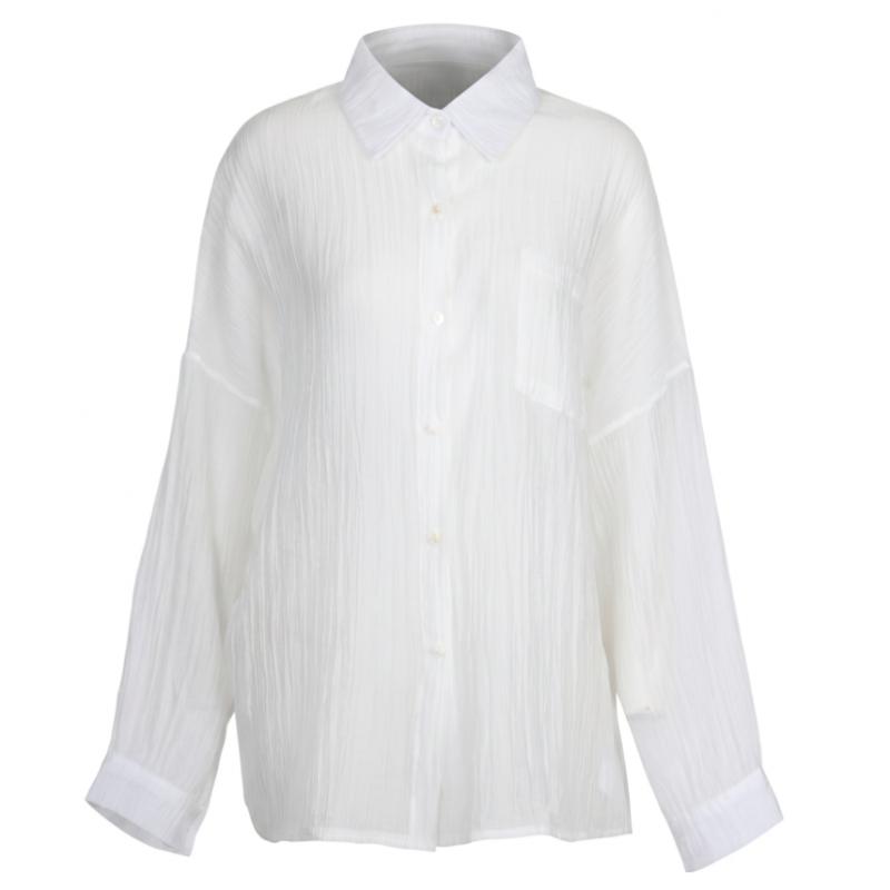 Shop Women Collar Neck Sheer Loose Fit Long Sleeve Blouse Shirt Siu Wbl 21357