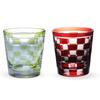 Пара бокалов для виски Nostalgia Cut Glass объемом 260 мл, Ichimatsu, зеленый/красный, Bishou, современная модель, J-kitchens, 85xH90 мм.
