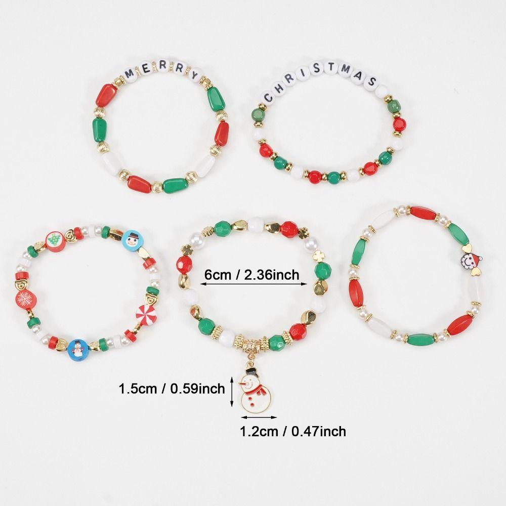5Pcs Snowman Christmas Bracelet Multi-Layer Stacking Rope Chain Bangle Beaded Bracelet Gifts