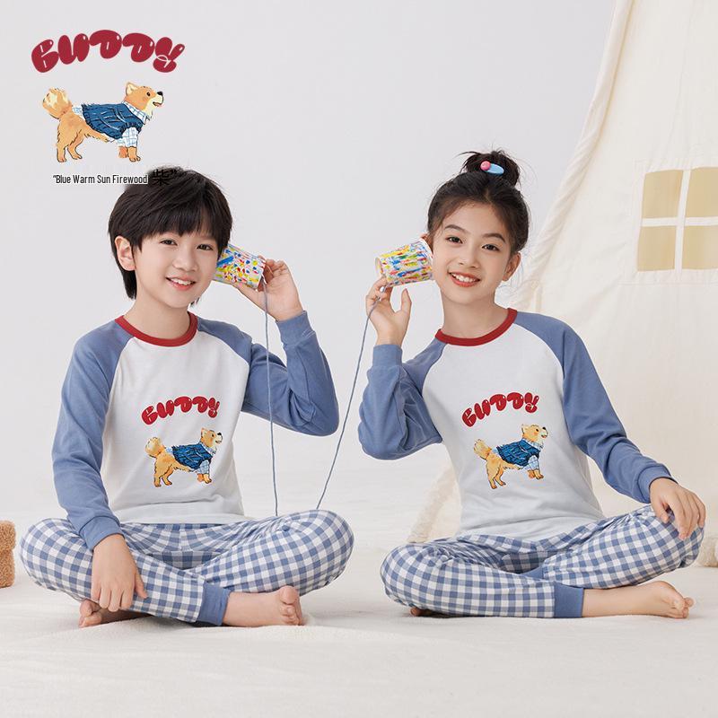 2025 Kids' Autumn Warm Cotton Pajama Set - Boys' & Girls' Long Johns & Raglan Homewear