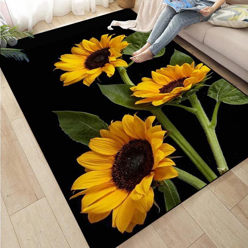 Sunflower Print Kitchen Mat Rug Set Doormat Carpet Non-Slip for Farmhouse Hallway Home Office Sink Laundry Room Floor Decor