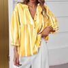 Amazon cross-border Europe, America and 2026 summer and autumn new women's clothing striped shirt bubble sleeves loose top popular women