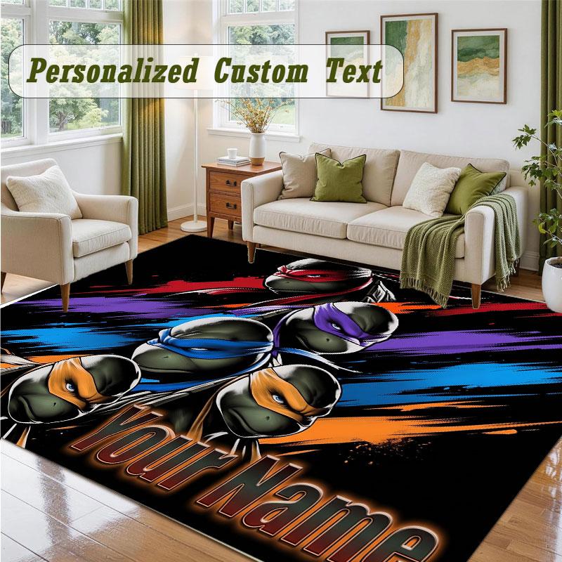 Crystal Velvet Square Rug Custom NameTeenage Mutant Ninja Turtles Pattern Non Slip Home Floor Decor Rug