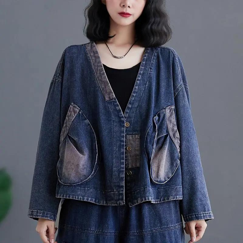 Women's Retro Do Old Washed Denim Jacket Spring and Fall Loose Thin Short Paragraph Tops