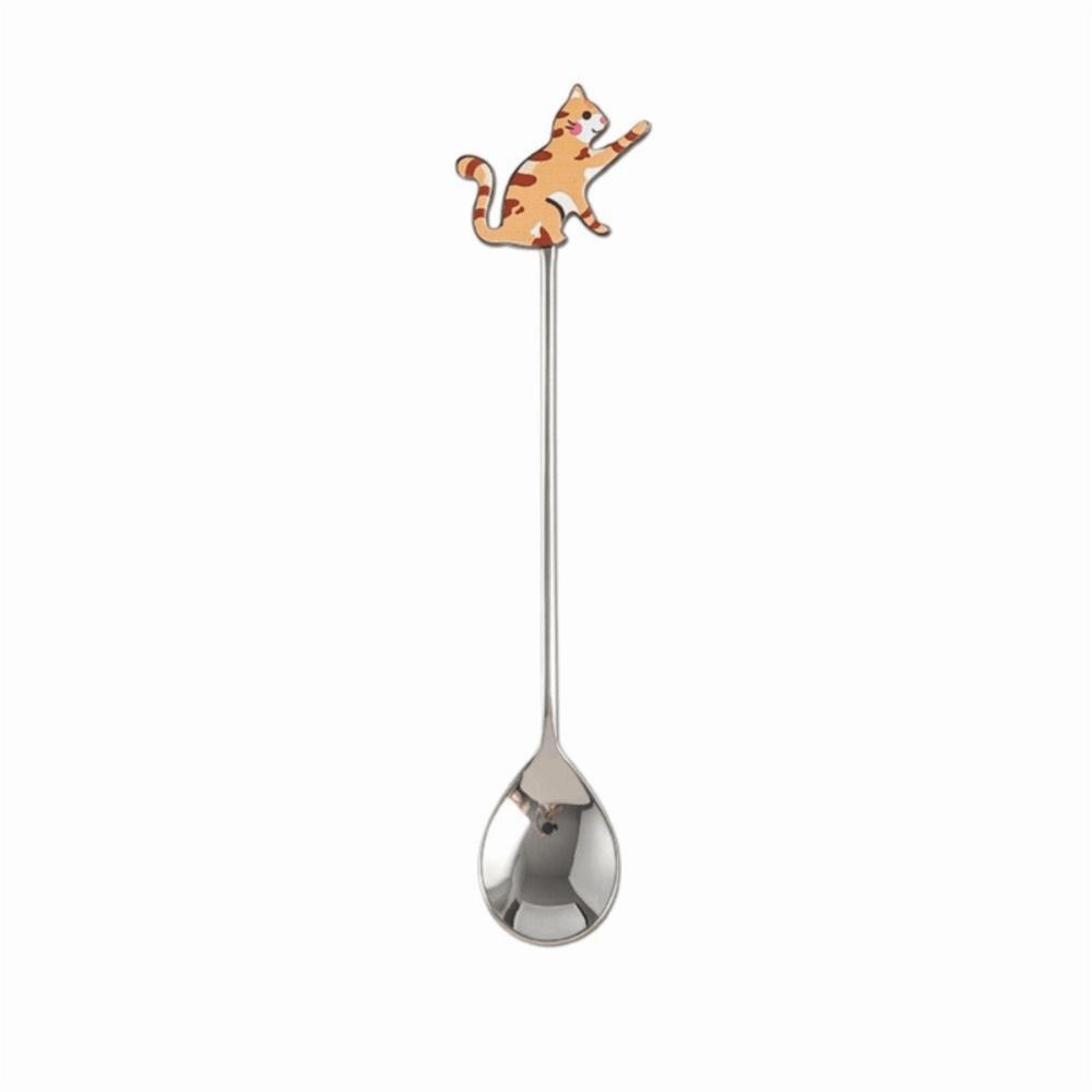 Polished Stirring Spoon Japanese Korean Style Teaspoon Scoop Cat Fish Stainless Steel Spoon Gifts