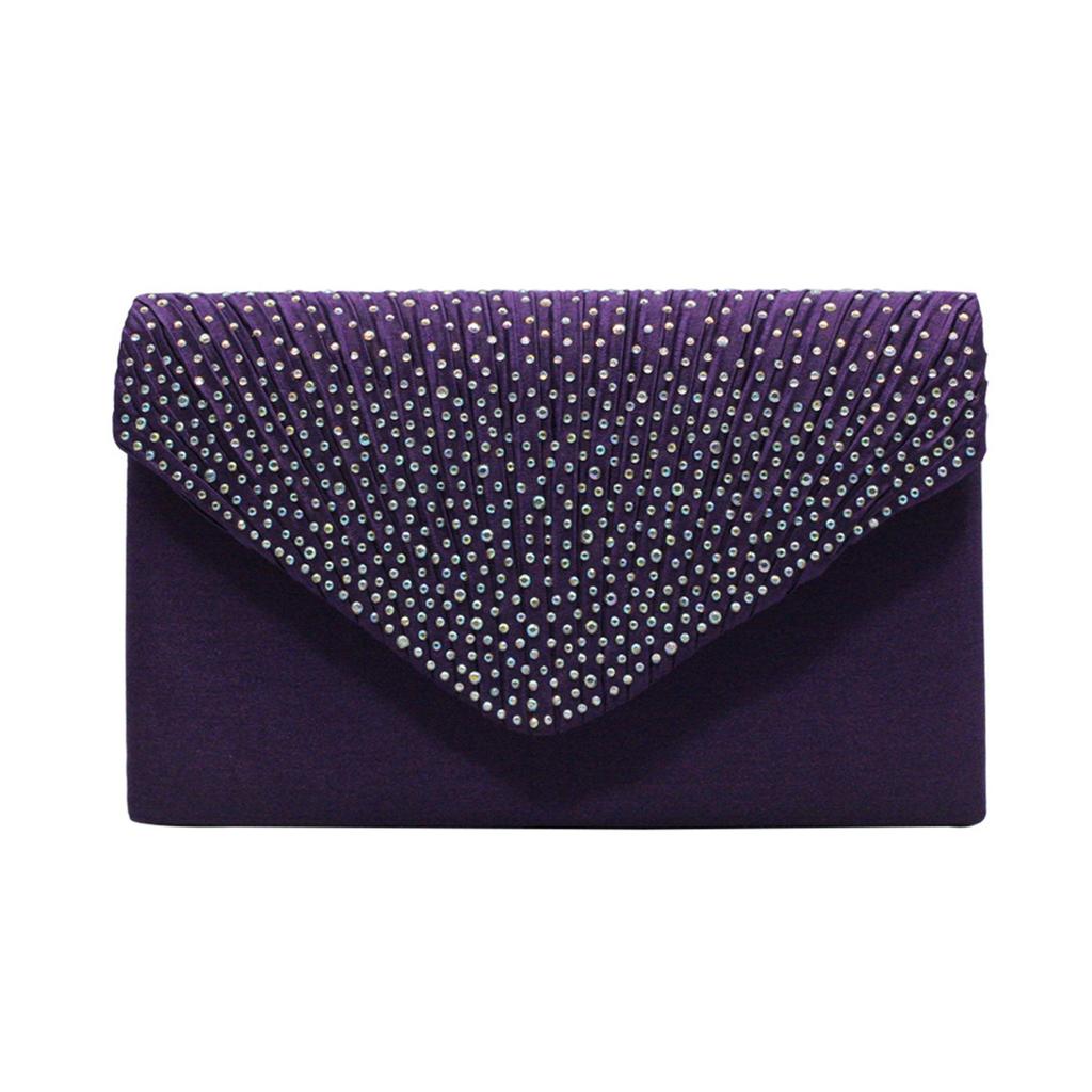 Women's Fashion Elegant Silk Belt Drill Clutch Evening Prom Handbag Purse