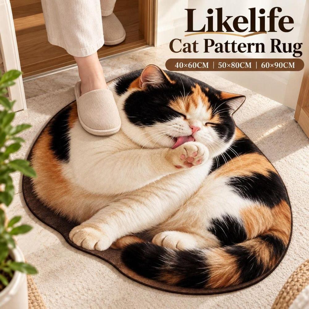 Lifelike 3D Cat Print Doormat Non Slip Animal Bathroom Rug Cute Bedroom Floor Mat Home Decor