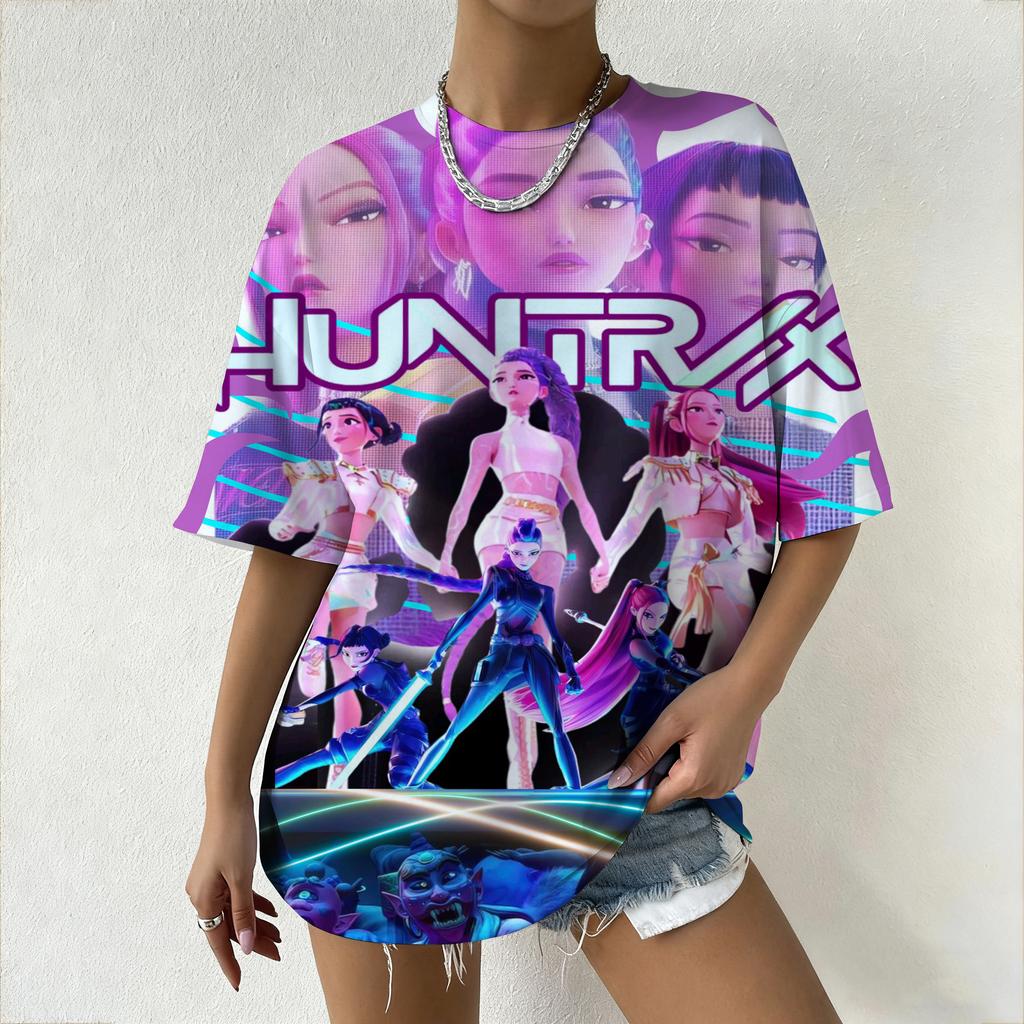 Женские футболки KPop Охотники на демонов Женская футболка оверсайз с аниме-принтом Повседневная футболка на каждый день
