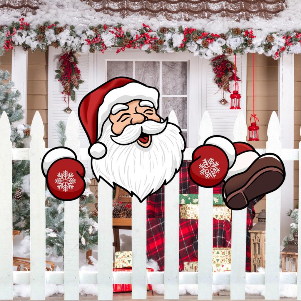 Рождественские украшения Санта-вуайерист Поздравления Украшение забора Уличный знак забора Снеговик