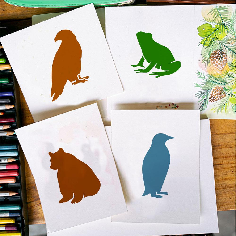 11Pcs 11 Styles Animals PET Hollow Out Drawing Painting Stencils for DIY Scrapbook Photo Album Mixed Shapes 148x105mm 1pc/style