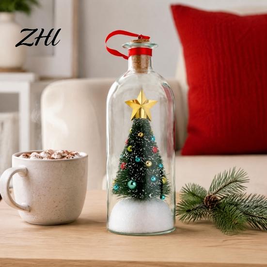 Snowflake Holly Ornaments Recordable Christmas Tree Message in A Bottle, Voice Recording Holiday Keepsake Decorative Ornament for Entryway with