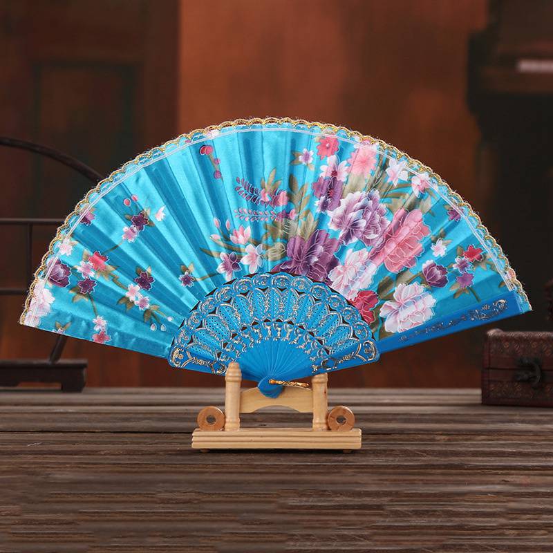 Вентилятор Кружевной складной веер с принтом Пластиковый танцевальный веер из шелковой ткани Элегантный подарок