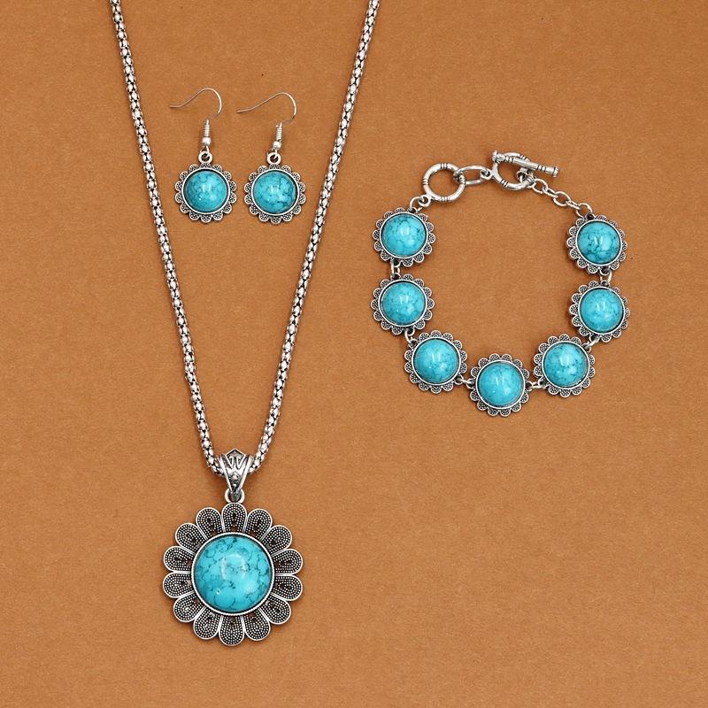 1 комплект ethnic-style сапфирового колье, серег и браслета Mizia для женщин, выполненный в ретро и уникальном стиле.
