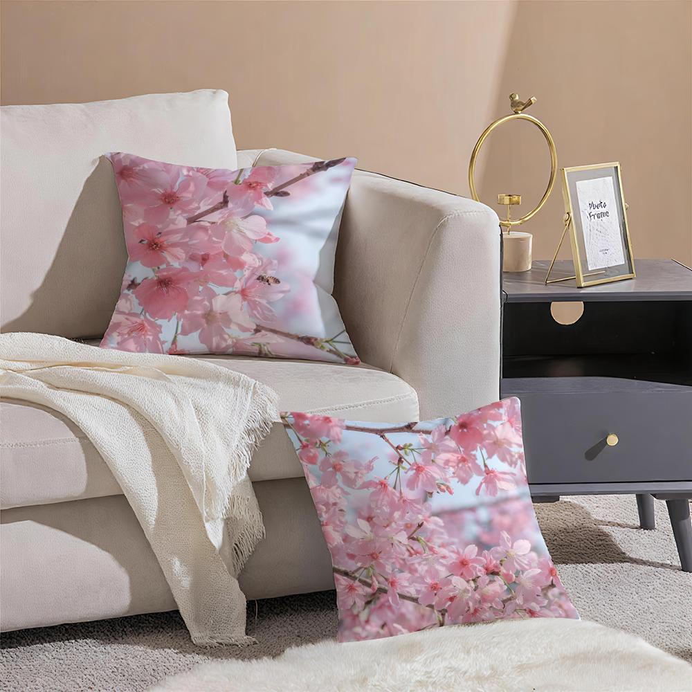 Fashion Beautiful Floral Cherry Blossom Cushion Cover Pillowcase Short Plush Invisible zipper Room Sofa Cushion Cover