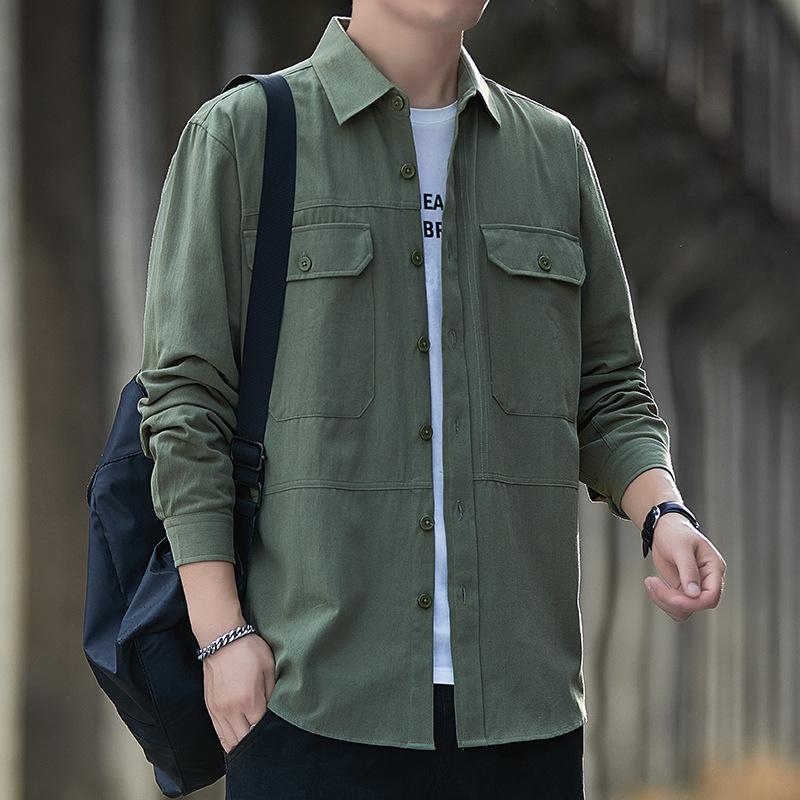 Men's pure cotton shirt, 2026 autumn new style, workwear long-sleeve casual Hong Kong style loose shirt jacket, versatile top