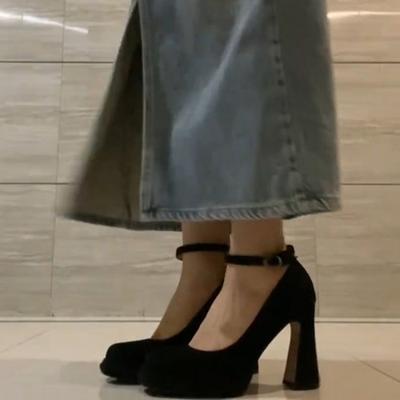 Женские новые осенние туфли на толстом каблуке, одинарные, с круглым носком, с мелким вырезом, на толстой подошве, с мягкой подошвой, нескользящие, на очень высоком каблуке