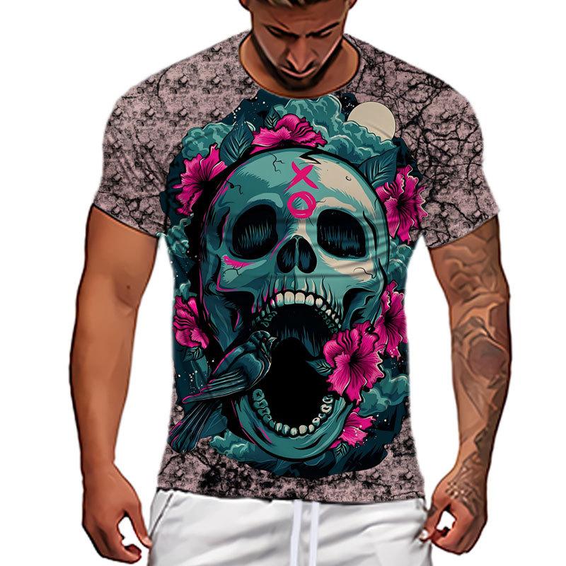 Terrifying Skull 3D Printed Short Sleeved T-shirt Summer Breathable Polyester Simple Round Neck Top