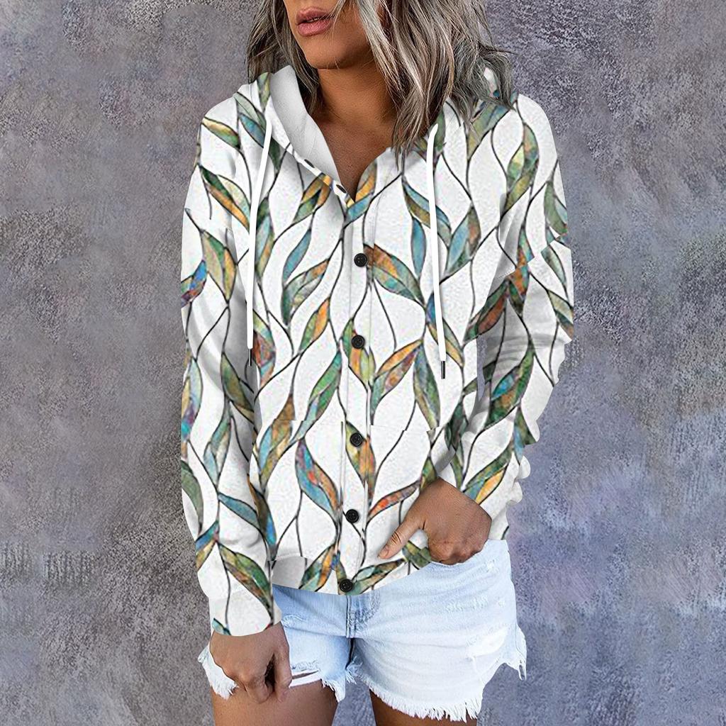 Women's Hoodie, Printed Long Sleeved Loose Hooded Sports Jacket