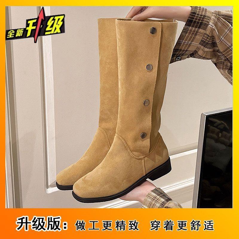 Boots 2025 Autumn and Winter New Solid Color Foot Set Thick Heel Martin Boots Non-slip Outer Wear Thin Boots Temperament But Knee Boots