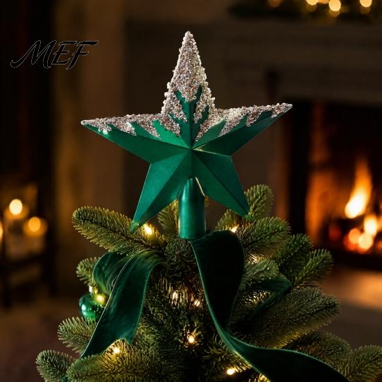 High End Tree Decor Glitter Sequins Star Topper, Shiny Sparkly Treetop Gold Five Pointed Ornament Ornament, Shatter-Proof Christmas Decoration