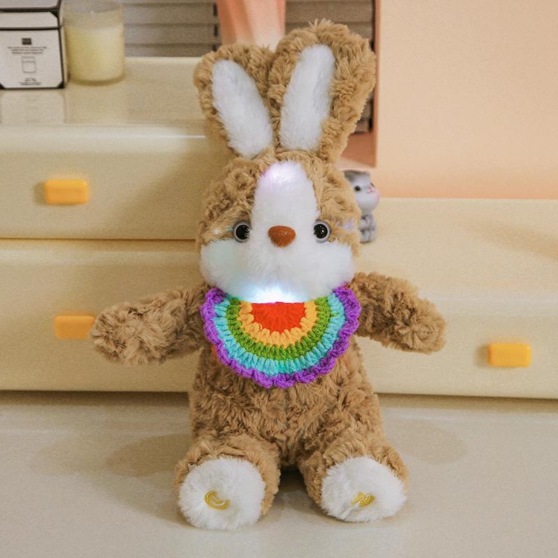 Cute Companion Sleeping Animal Dolls Wearing Bibs Rabbits Lighting Sound Recording Soft Comfortable Stuffed Toy Pillows Kid Gift